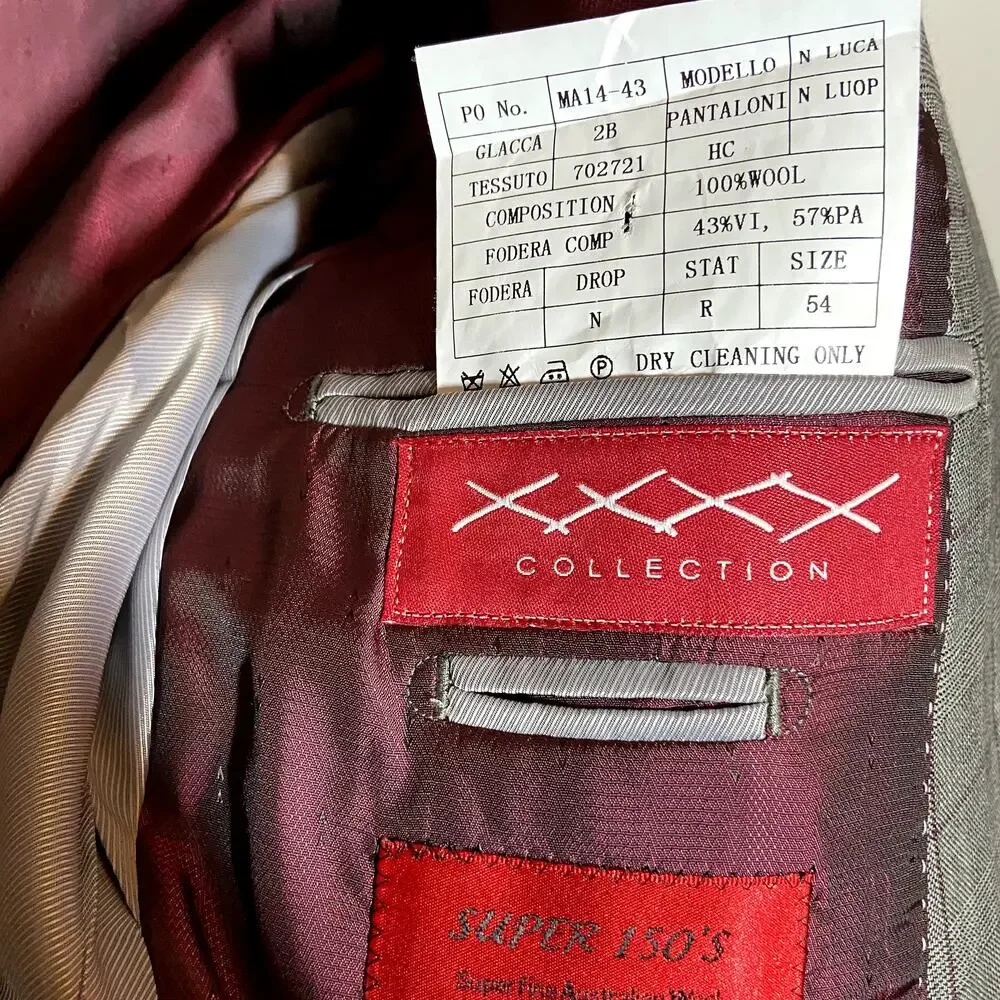 Super 150's 100% Australian Wool 2 Piece Suit Plaid Gray Red 36x34 54R